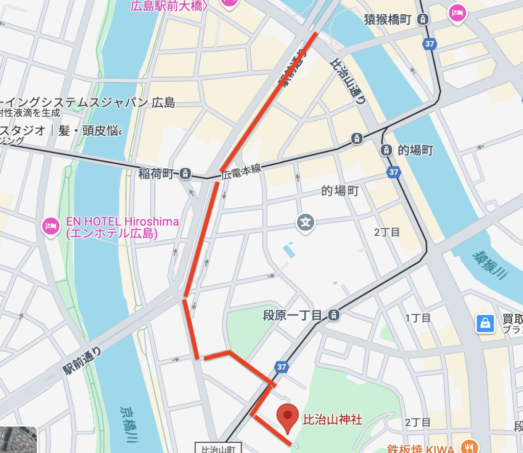 デモ行進予定(駅前大橋〜比治山町6-29)